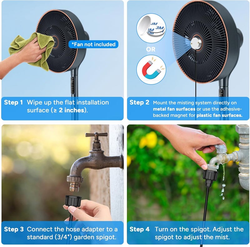 Dr. Prepare Fan Mister for Outside, Magnetic Fan Misting Kit, Mist Attachment, Portable Misting Cooling System with 16.4FT Mist Water Hosefor Patio, Backyard, Garden, Terrace, Pool (Fans Not Included) - Image 5
